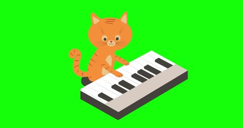 ginger cat playing on the piano.