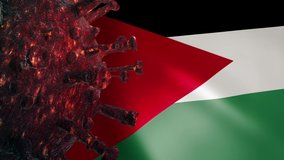 Coronavirus on palestine flag video waving in wind. Corona virus concept background on palestine Flag Looping Closeup Full HD footage