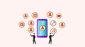 Animated cartoon design of two people using a mobile phone while sending data information on cloud computing diagram - Powered by Shutterstock - Get 15% off with code: PIKWIZARD15