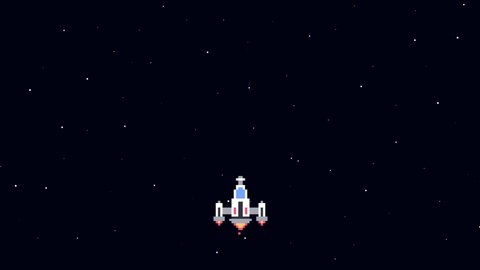 
Retro Space Arcade. Video Game Animation Concept. Pixel Art. Spaceship collects coins in open space. Cartoon Motion Design. 4K video.
