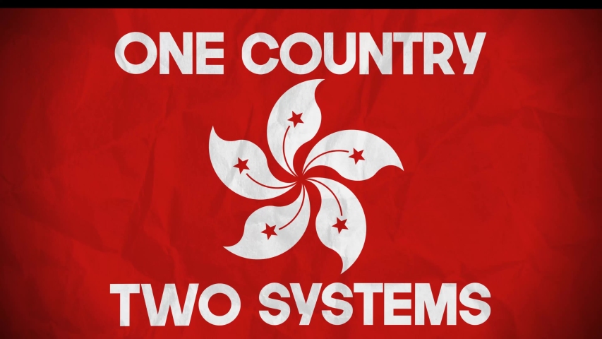 
A distressed Hong Kong flag video animation with crumpled paper texture and one country two systems message supporting autonomous government and freedom from China Royalty-Free Stock Footage #1055068208