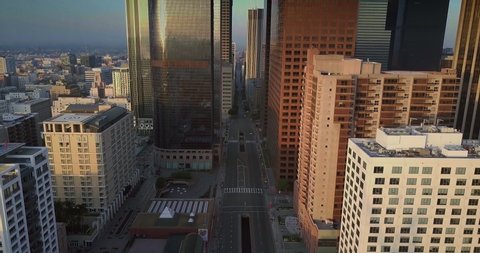 Epic Los Angeles Downtown Aerial Daytime Sunrise - Empty Street 4K - 