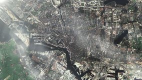 Flying Over Amsterdam, View from Space. Elements of this video furnished by NASA.