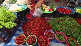 Fresh chilli and peppers sold at farmer's market in Thailand 