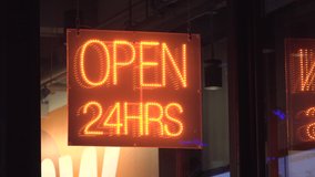 Open 24 hour sign at restaurant exterior 4k - Powered by Shutterstock - Get 15% off with code: PIKWIZARD15