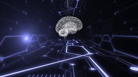 Futuristic brain user interface. Digital brain blowing in hud tunnel with multiple lights in darkness. - Powered by Shutterstock - Get 15% off with code: PIKWIZARD15