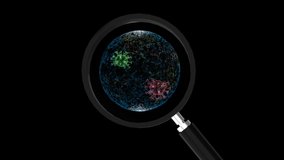 Visualization of virus under magnifying glass over abstract background.