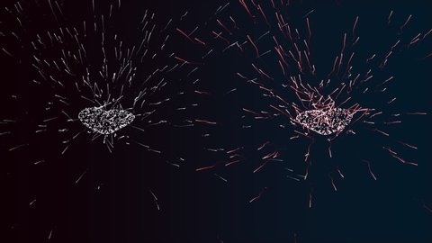 Spermatozoons going from two sources in random sequence over dark background.