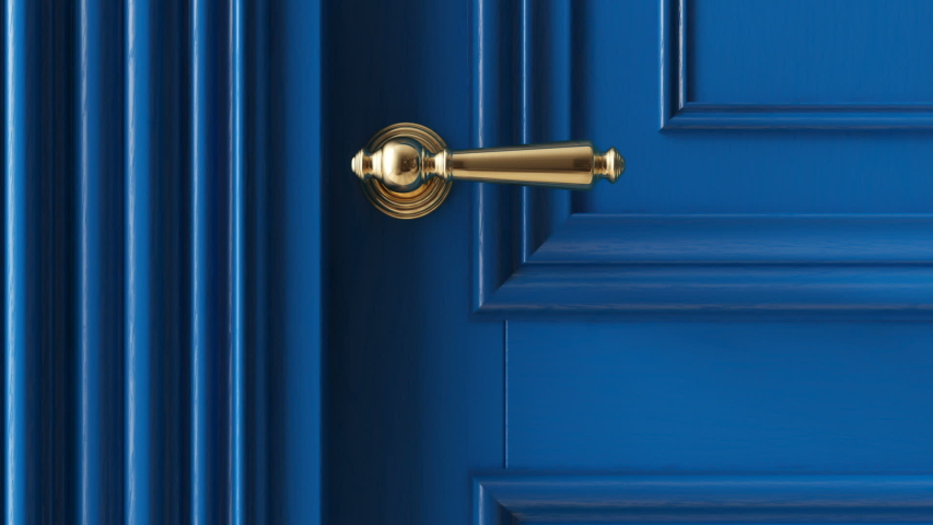 Blue luxury classic door opening to the bright light. Animation with luma matte. | Shutterstock HD Video #1055091017