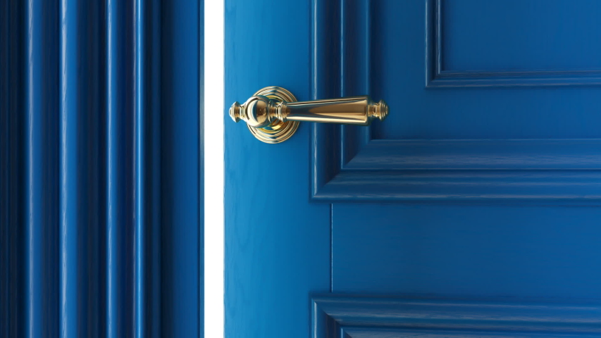 Blue luxury classic door opening to the bright light. Animation with luma matte. Royalty-Free Stock Footage #1055091017