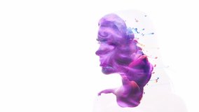 Art portrait. Inner beauty. Purple blue ink swirl in female head silhouette double exposition isolated on white. - Powered by Shutterstock - Get 15% off with code: PIKWIZARD15