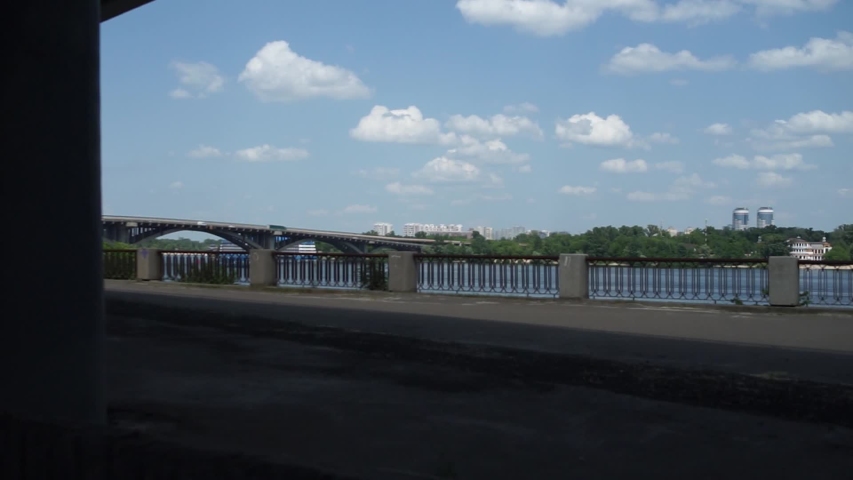 passage under the big bridge in the city