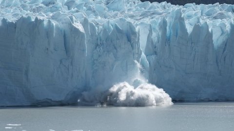 Perito Moreno glacier falling down in Patagonia Argentina in slow motion