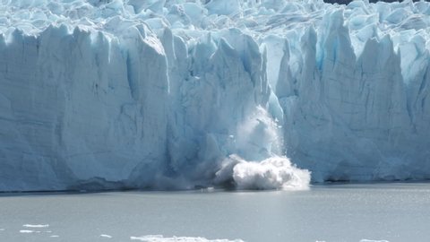 Perito Moreno glacier falling down in Patagonia Argentina in slow motion