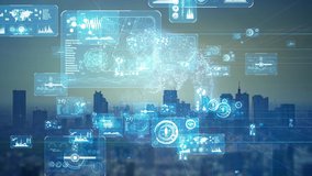 Smart city and communication network concept. 5G. IoT (Internet of Things). Telecommunication. - Powered by Shutterstock - Get 15% off with code: PIKWIZARD15