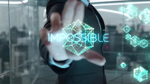 Businessman with Impossible hologram concept