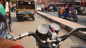 POV clip of a rickshaw ride on the street of Jaipur
