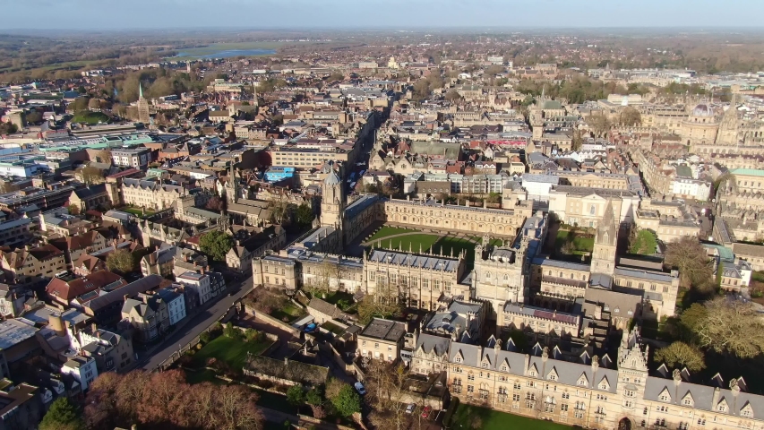 Aerial view over the city of Oxford and its historic district -aerial photography