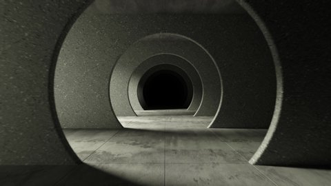 Endless flight in a gray concrete tunnel. Seamless loop abstract 3d animation