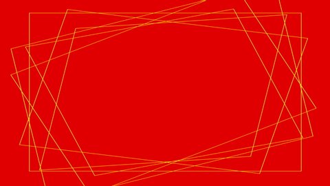 Geometrical simple square frame self drawing on red background. Copy space. Minimal style. Golden lines. 