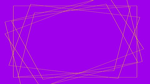 Geometrical simple square frame self drawing on magenta violet background. Copy space. Minimal style. Golden lines. 