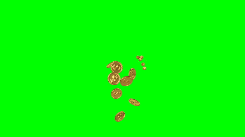Gold coins flying up from the bottom bursting at the end. Animation on a green background | Shutterstock HD Video #1055125808
