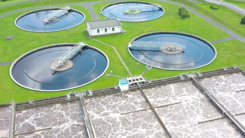 Sewage treatment plant in green fields. Grey water recycling. Waste management for 165, 000 inhabitants of Pilsen city in Czech Republic, Europe. 