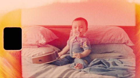 8mm Footage - Cute Eurasian Baby With Ukulele - Filmed in 2019 with Canon 1014 XL-S - 4K