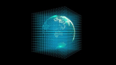 4k digital data globe with grid mesh,a scientific tech data network surrounding planet earth,Satellite data download.computing progress.