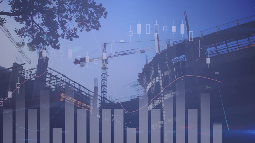 Animation of eu map with statistics and graphs rolling over a cityscape. Finance and technology concept digital composite - Powered by Shutterstock - Get 15% off with code: PIKWIZARD15