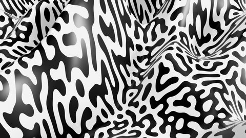 Diffusion reaction seamless pattern animated background. Abstract linear design with biological shapes. Black and white liquid shape. 4K 3D animation.