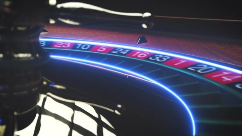 Roulette table close up at the Casino Neon light  track - Selective Focus