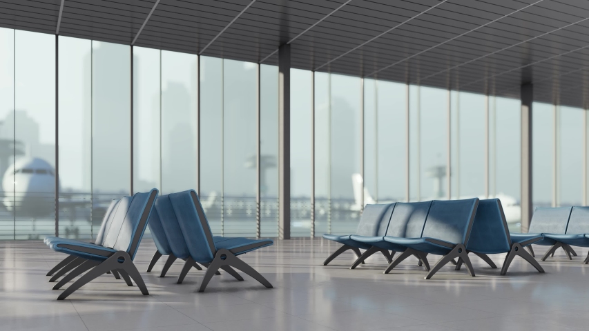 Blue waiting chairs in the airport terminal,3d illustration,3d rendering Video footage - 4K And HD Video  Clips | Shutterstock HD Video #1055165006