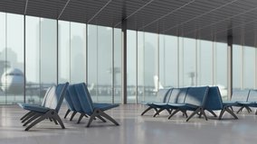 Blue waiting chairs in the airport terminal,3d illustration,3d rendering Video footage - 4K And HD Video  Clips