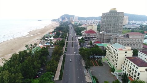 VUNG TAU , VIETNAM -  May 15th, 2020:  High quality royalty free stock footage, Aerial view of Traffic on Vung Tau  highway at  Vung Tau  city, Vietnam.