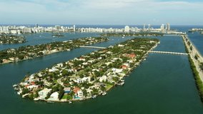 Luxury homes on Palm Island Miami aerial drone 4k