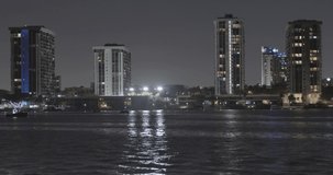 Night footage Miami Brickell condominiums on the bay