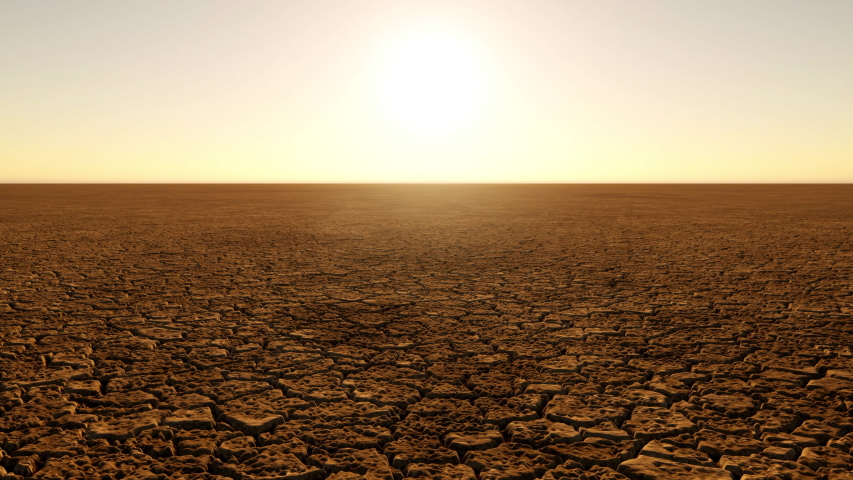 A cracked dry soil landscape, desolate and barren as far as the eye can see, where no human life could exist or crops could ever grow. Royalty-Free Stock Footage #1055174750