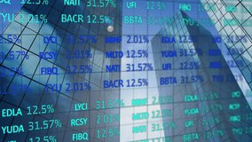 Animation of blue and pale blue stock market data processing on a grid over a cityscape digital composition - Powered by Shutterstock - Get 15% off with code: PIKWIZARD15