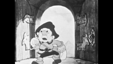 CIRCA 1940 - In this animated film, Gabby brings a letter to the king of Lilliput, who is playing in the bath.