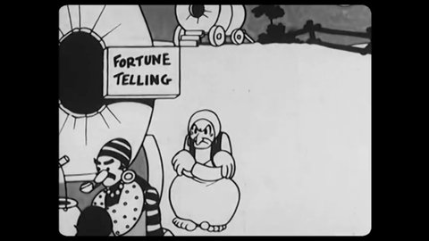 CIRCA 1928 - In this animated film, Felix the Cat gets his palm read by a gypsy fortune teller, but doesn't want to believe her hysterical proclamations.