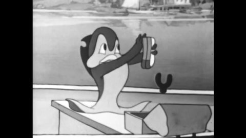 CIRCA 1941 - In this animated film, a fish floods Gabby's boat, then steals his lunch.