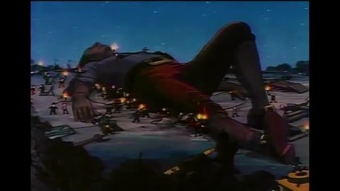 CIRCA 1939 - In this animated film, Lilliputians begin tying up the giant Gulliver as he sleeps on the beach.