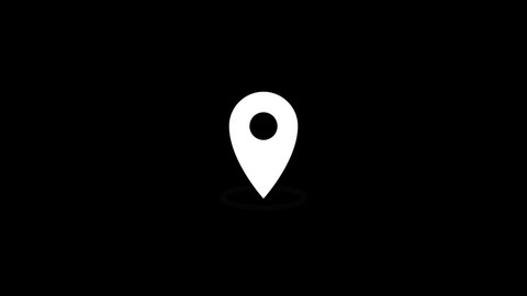 GPS location pointer animated icon. 4K white on black with alpha. 