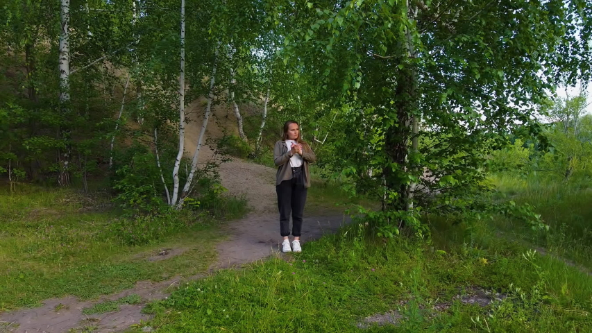 nature, girl walking in the forest, young woman exploring the forest, girl outdoors