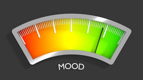 Good mood meter measure happiness or satisfaction level. Color scale with arrow. The measuring device icon. Colorful infographic gauge element. 3D rendering