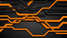Orange and black 3d circuit board lines abstract tech motio background. Seamless looping. Video animation Ultra HD 4K 3840x2160