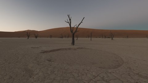 4K-10BIT-YUV422 timelapse of Namibia Sossusvlei Desert in sunrise with dead tree, Deadvlei sunrise, red desert sunrise, nice clear blue sky, good weather