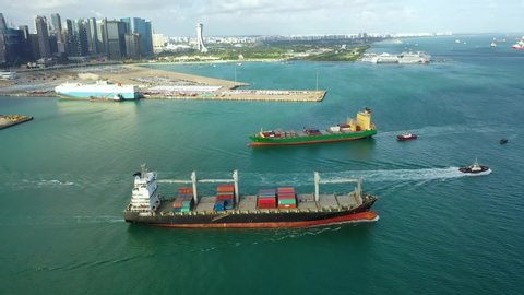 Drone Aerial view 4k Footage of International Containers Cargos ship,Freight Transportation, Shipping,Trade Port,Shipping cargo to harbor, Nautical Vessel.Logistics import export Container Cargo ship: film stockowy