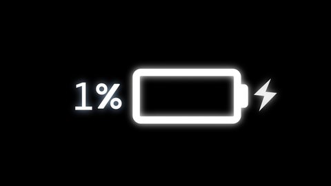Alpha channel Graphic Animation of Battery on Black screen are being fully charged from 1 to 100 percent, 4k 2160p uhd footage.